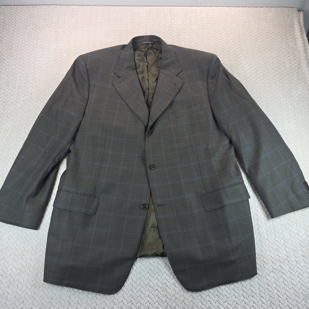 Canali Proposta Italy Wool Windowpane Blazer Sport Coat Olive Green Mens 56R